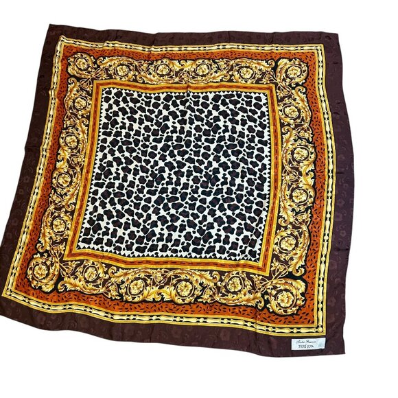 Rickie Freeman for Teri Jon Animal Print Scroll Large 100% Silk Square Scarf - Picture 1 of 8